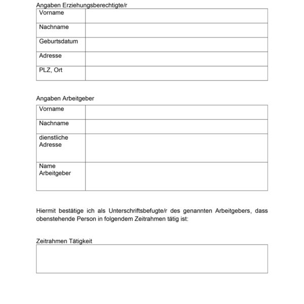 Arbeitgeberbescheinigung Kita Vorlage